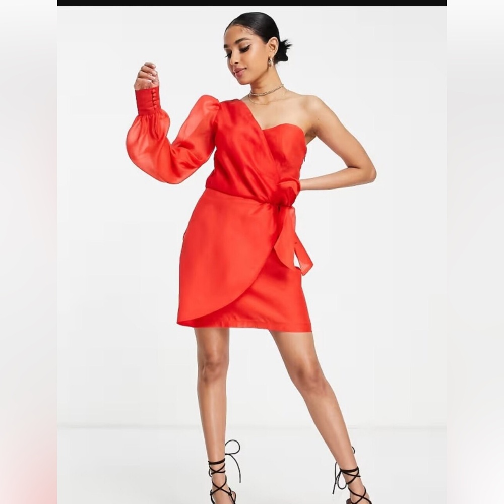 Collective the Label Petite one shoulder bow waist organza red dress size US 0